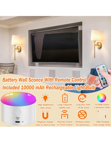 Aplique de Pared Inalámbrico YHCDLAMP LED Regulable 12W