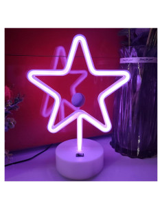 Luz Neon LED JYWJ con Base USB y Pilas AA - Púrpura