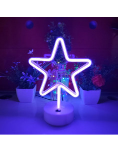 Luz Neon LED JYWJ con Base USB y Pilas AA - Púrpura 2