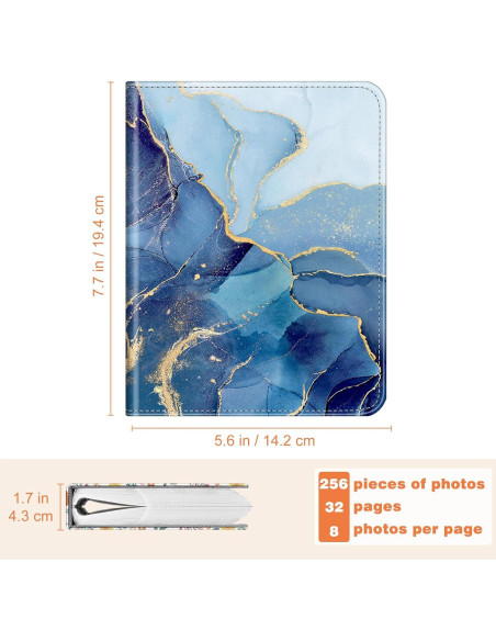 Álbum de Fotos Fintie para Instax Mini - 256 Bolsillos Mármol Oceánico