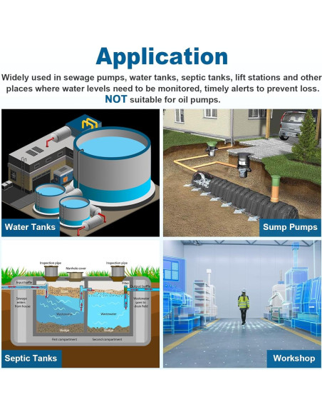 Alarma de Nivel de Agua Saladulce para Bomba de Sump 30-110dB