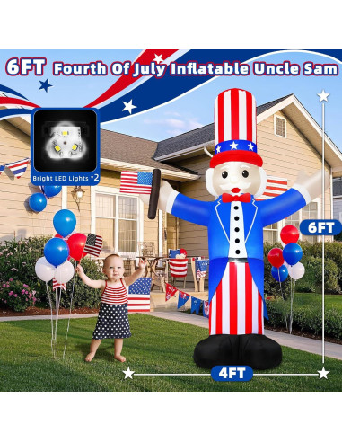 Inflable Tío Sam 6FT B&D con Luces LED - Decoración 4 de Julio