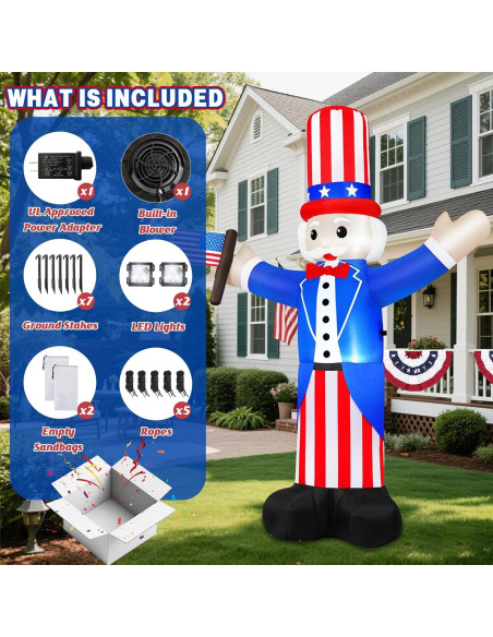 Inflable Tío Sam 6FT B&D con Luces LED - Decoración 4 de Julio