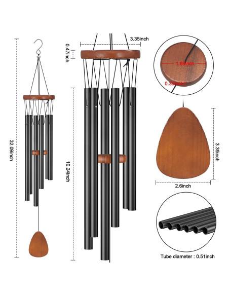 Campana de Viento Virekm Tubo Negro 62.5 cm Decoración Exterior
