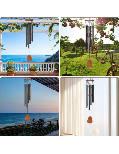 Campana de Viento Virekm Tubo Negro 62.5 cm Decoración Exterior