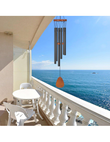 Campana de Viento Virekm Tubo Negro 62.5 cm Decoración Exterior