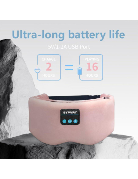 Máscara de Sueño Bluetooth SYPVRY Rosa con Auriculares Inalámbricos