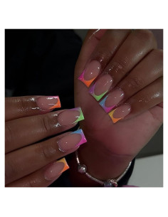 24 Piezas Uñas Postizas Francesas Cortas Coloridas NZRAESTRS