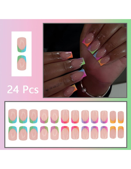 24 Piezas Uñas Postizas Francesas Cortas Coloridas NZRAESTRS