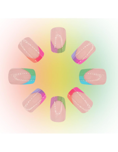 24 Piezas Uñas Postizas Francesas Cortas Coloridas NZRAESTRS