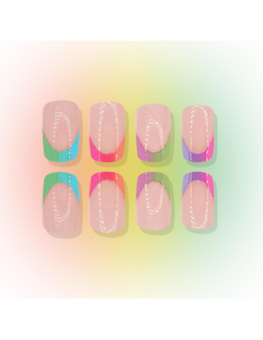 24 Piezas Uñas Postizas Francesas Cortas Coloridas NZRAESTRS