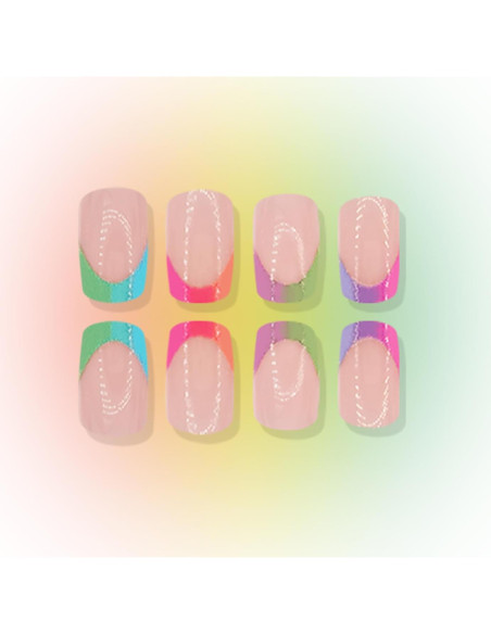 24 Piezas Uñas Postizas Francesas Cortas Coloridas NZRAESTRS