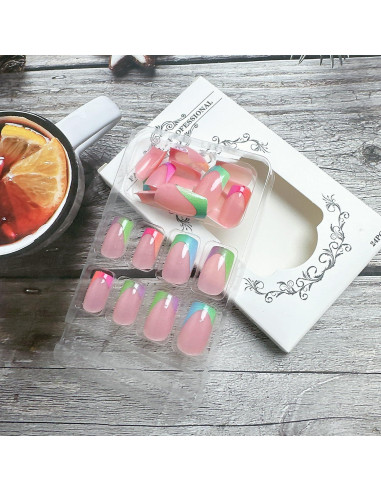 24 Piezas Uñas Postizas Francesas Cortas Coloridas NZRAESTRS