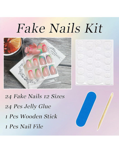 24 Piezas Uñas Postizas Francesas Cortas Coloridas NZRAESTRS