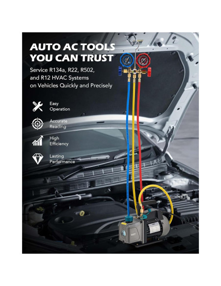 Kit de bomba de vacío y manómetro A/C Orion Motor Tech 3.5 CFM