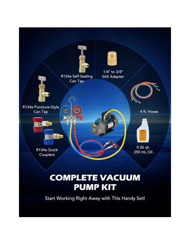 Kit de bomba de vacío y manómetro A/C Orion Motor Tech 3.5 CFM