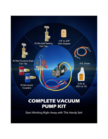 Kit de bomba de vacío y manómetro A/C Orion Motor Tech 3.5 CFM