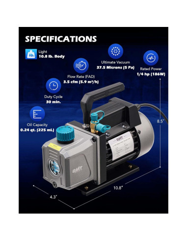 Kit de bomba de vacío y manómetro A/C Orion Motor Tech 3.5 CFM