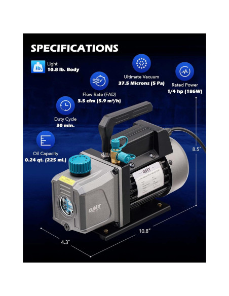 Kit de bomba de vacío y manómetro A/C Orion Motor Tech 3.5 CFM