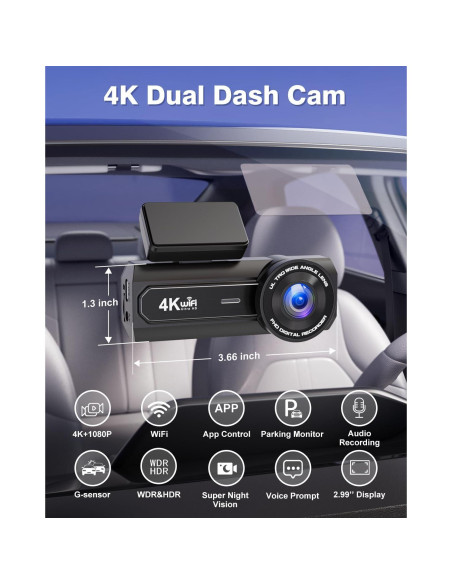 Cámara Dash Dual 4K Otovoda con WiFi y Pantalla 2.99"