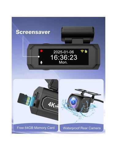 Cámara Dash Dual 4K Otovoda con WiFi y Pantalla 2.99"