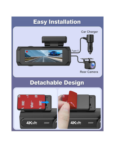 Cámara Dash Dual 4K Otovoda con WiFi y Pantalla 2.99"