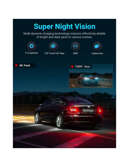 Cámara de tablero Sarmert M572 4K/1080P Dual con WiFi