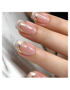 Uñas Postizas Cortas Cuadradas KAICCOSO 24 Pcs Punta Francesa