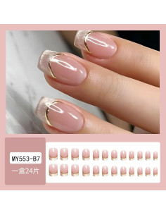 Uñas Postizas Cortas Cuadradas KAICCOSO 24 Pcs Punta Francesa 2