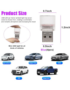 4 PCS Luz de Ambiente LED USB Sylvil para Automóvil Interior Azul 2