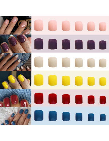 144 Uñas Postizas Cortas Cuadradas CTTHNBD - 6 Colores