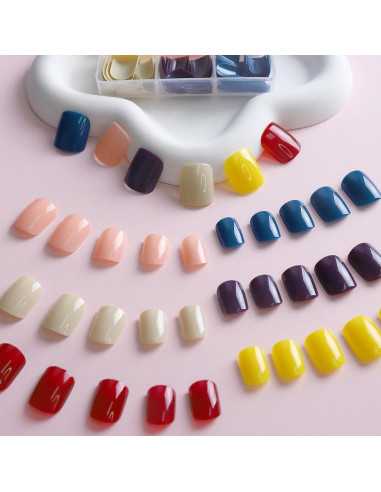 144 Uñas Postizas Cortas Cuadradas CTTHNBD - 6 Colores