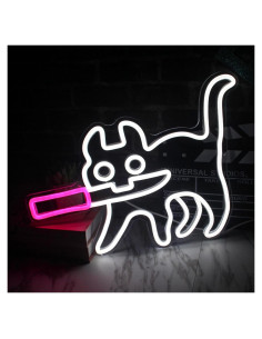 Luz de Neón Regulable Jesalah Gato Blanco y Rosa 30x40cm