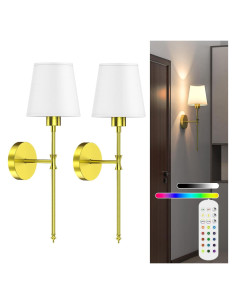 Aplique de Pared Inalámbrico Viyawise Dorado, Juego de 2 Luces