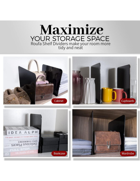 Divisores de Estante ROUFA Clear, 4 Piezas Acrílico Negro 30x28cm