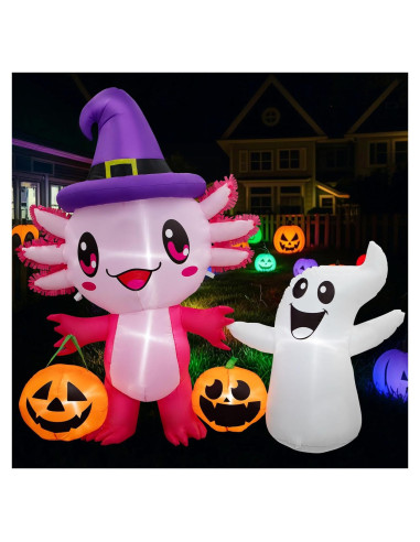 Decoración Inflable Halloween Axolote 1.75m con Luces LED