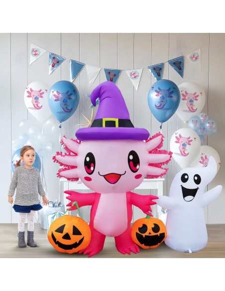 Decoración Inflable Halloween Axolote 1.75m con Luces LED