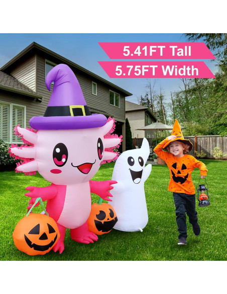 Decoración Inflable Halloween Axolote 1.75m con Luces LED