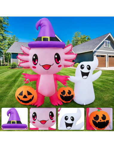 Decoración Inflable Halloween Axolote 1.75m con Luces LED