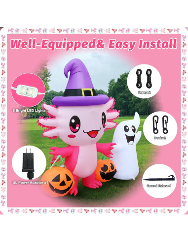 Decoración Inflable Halloween Axolote 1.75m con Luces LED