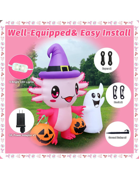 Decoración Inflable Halloween Axolote 1.75m con Luces LED