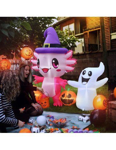 Decoración Inflable Halloween Axolote 1.75m con Luces LED