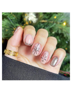 24 Uñas Postizas Cortas Acrílicas FDSQHSA Navidad Brillantes
