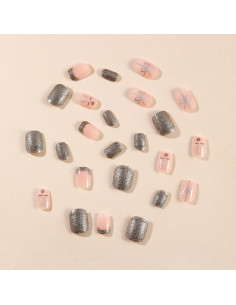 24 Uñas Postizas Cortas Acrílicas FDSQHSA Navidad Brillantes 2