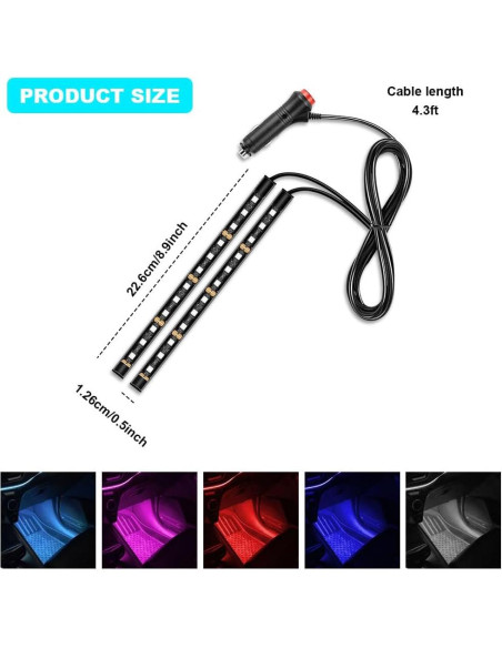 Tira de Luz LED para Auto PACLVIO 24 LEDs RGB 12V Neón