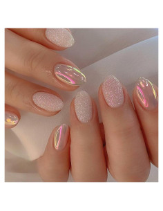 Uñas Postizas Almendra Yivaiks 24 Piezas Brillo Cromado