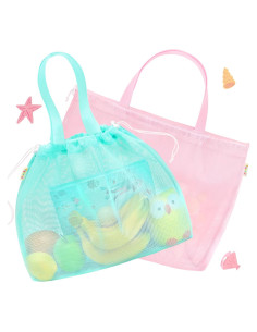 Bolsa de Playa para Niños Tagitary Rosa Azul 16x18cm Malla