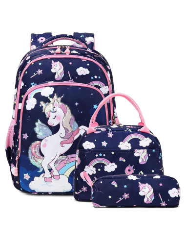 Mochila Escolar Niñas Unicornio Meisohua 3 en 1 Impermeable