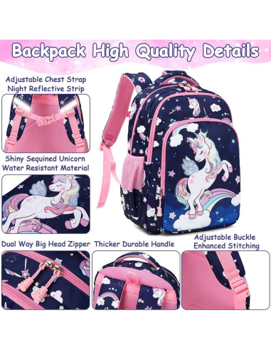 Mochila Escolar Niñas Unicornio Meisohua 3 en 1 Impermeable