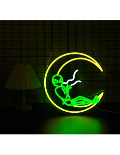 Luz de Neón LED Qetibwk Luna Alienígena Verde 39x25cm 2